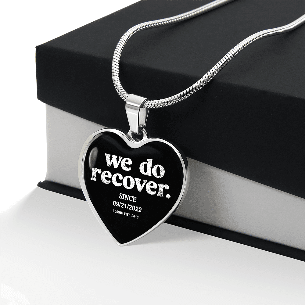 Sobriety Gift | We Do Recover Heart Sober Jewelry w/ Personalized Sober Date