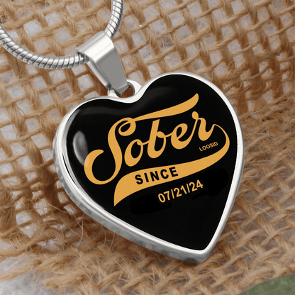 High-quality Sobriety Gift necklace with heart-shaped pendant and date