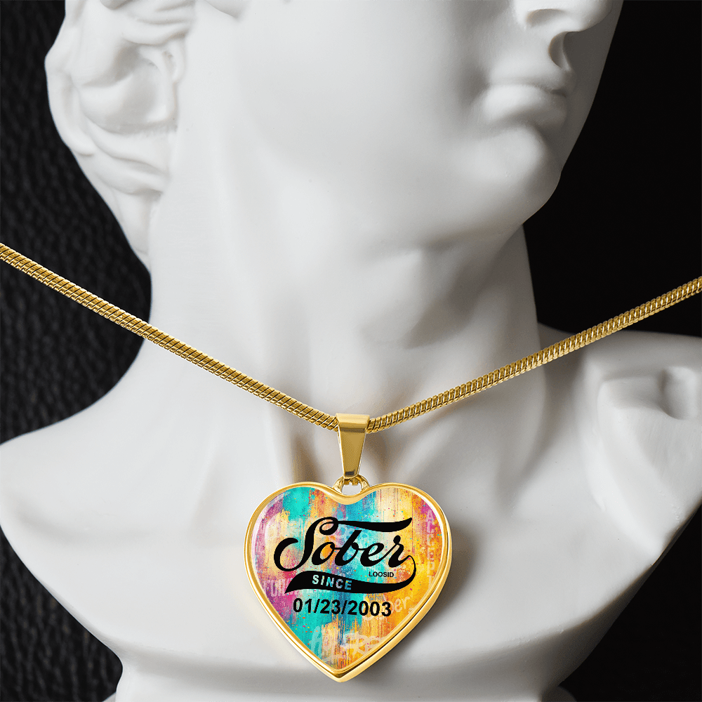 Sobriety Gift | Sober Since Heart Necklace with Personalized Date