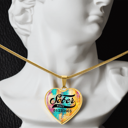 Sobriety Gift | Sober Since Heart Necklace with Personalized Date