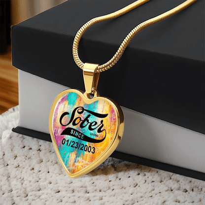 Sobriety Gift | Sober Since Heart Necklace with Personalized Date