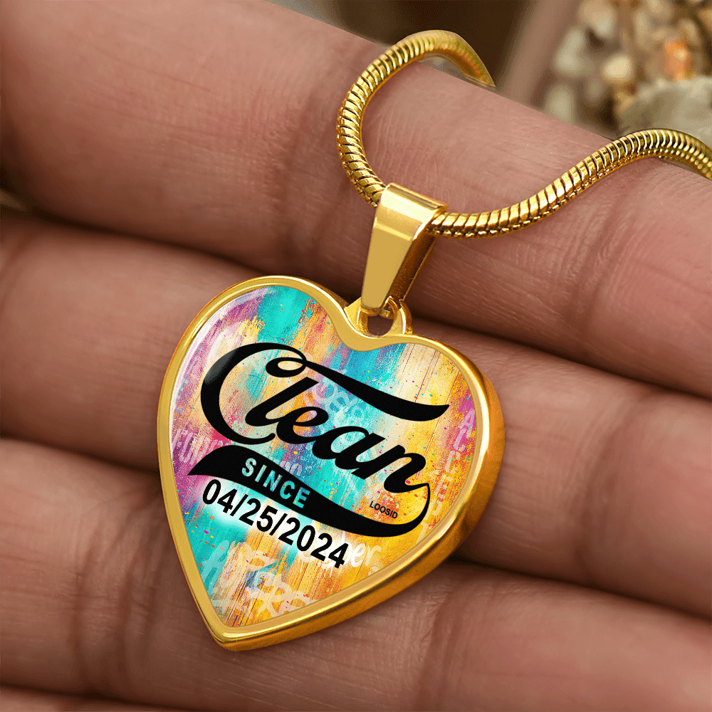 clean since necklace - sober jewelry - in hand