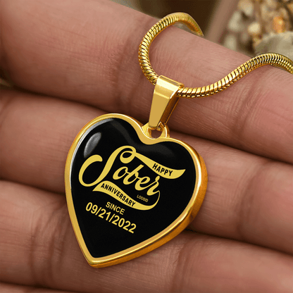 Happy Soberversary Gift   |   Sober   Since   Heart   Necklace   w/   Personalized   Sober   Date