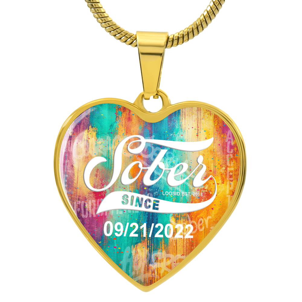Recovery Sober Since Heart Necklace w/Presonalized Sober Date