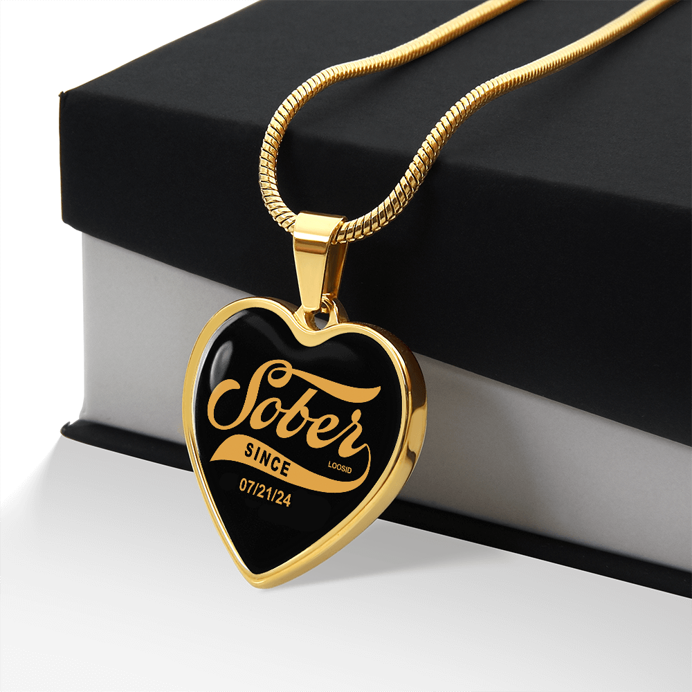 Sobriety Gift | Sober Since Heart Necklace w/ Personalized Sober Date