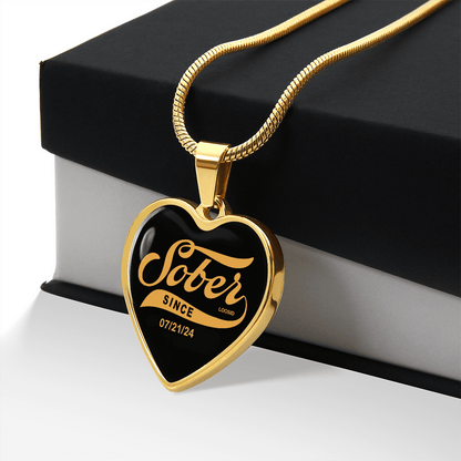 Sobriety Gift | Sober Since Heart Necklace w/ Personalized Sober Date