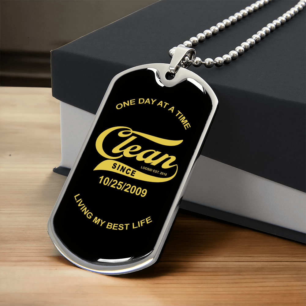 sobriety gift dog tag with sobriety date engraving