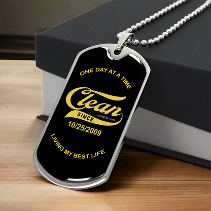 sobriety gift dog tag with sobriety date engraving