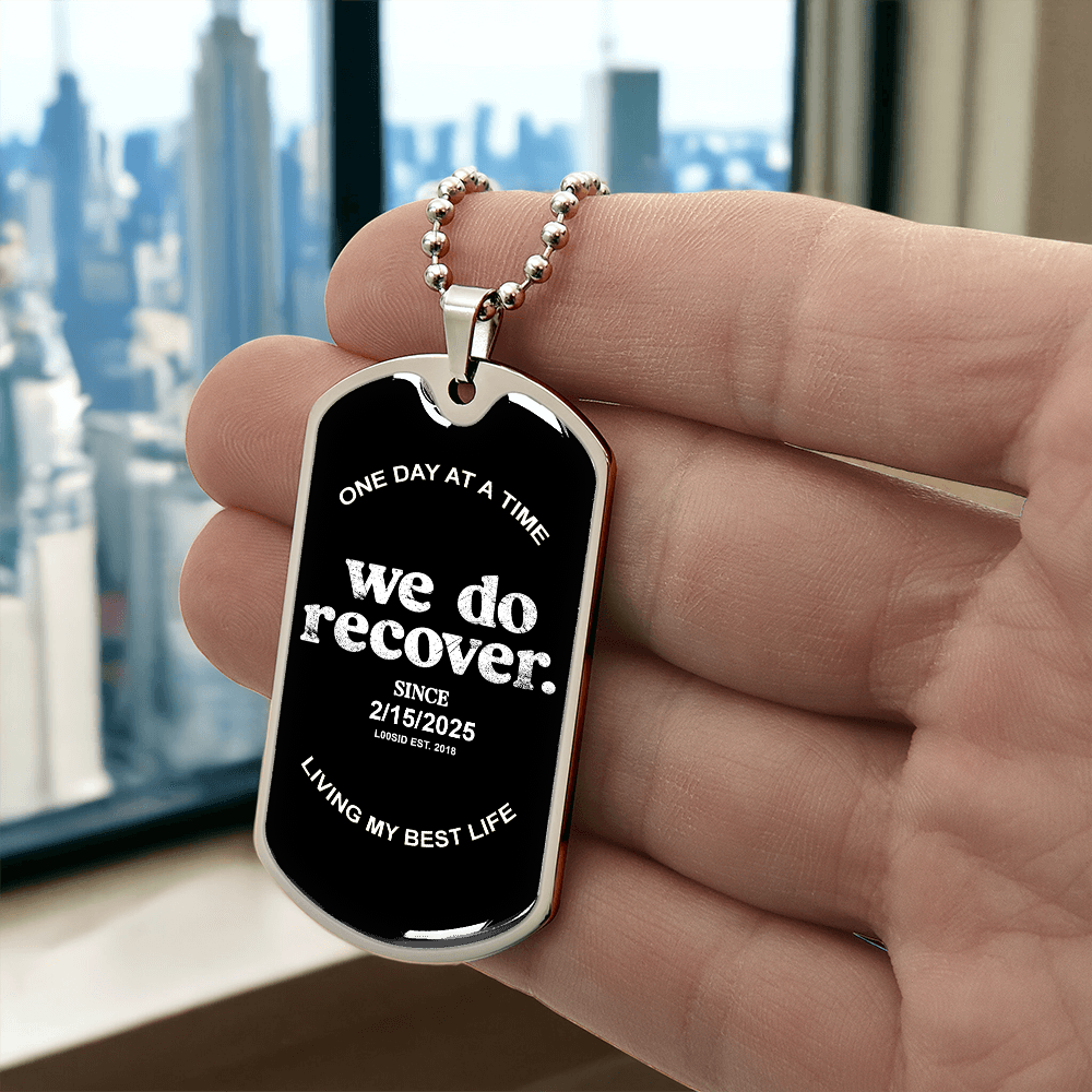 We Do Recover with Personalized 'Sober Since' Date Sober Jewelry flat lay styled image (view 3)
