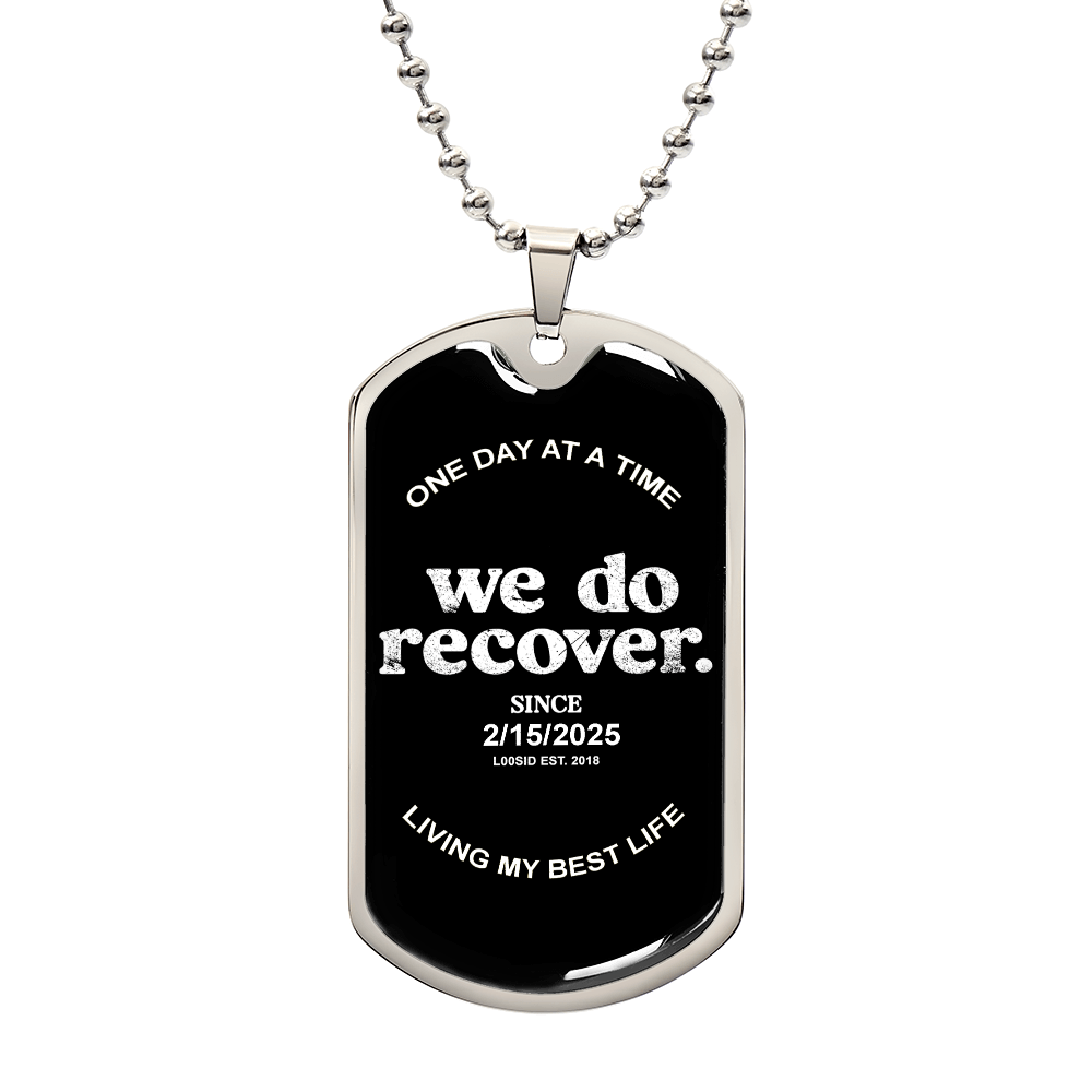 Loosid We Do Recover with Personalized 'Sober Since' Date Sober Jewelry featuring the design