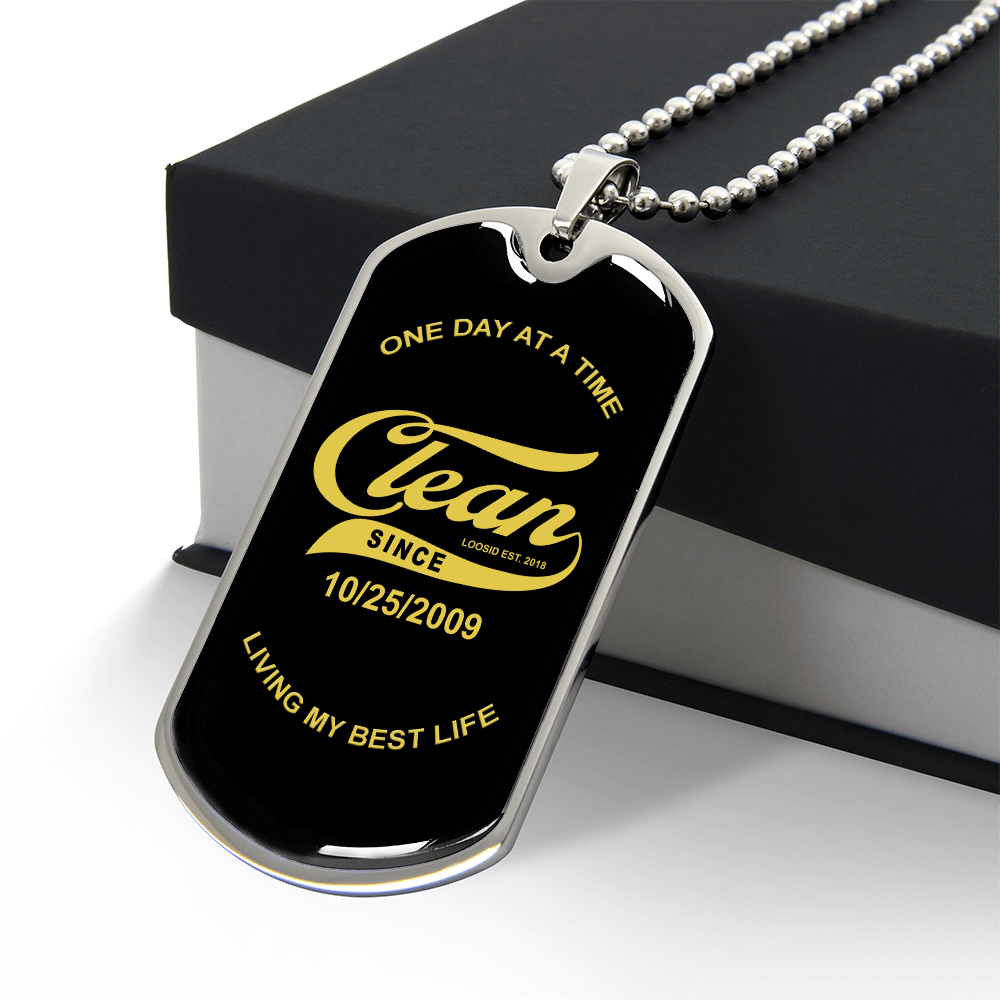 Loosid Clean Since Dog Tag w/Personalized Sobriety Date