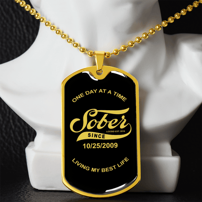 18k gold sobriety gift dog tag by Loosid