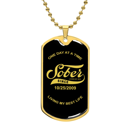 Engraved sobriety milestone dog tag gift