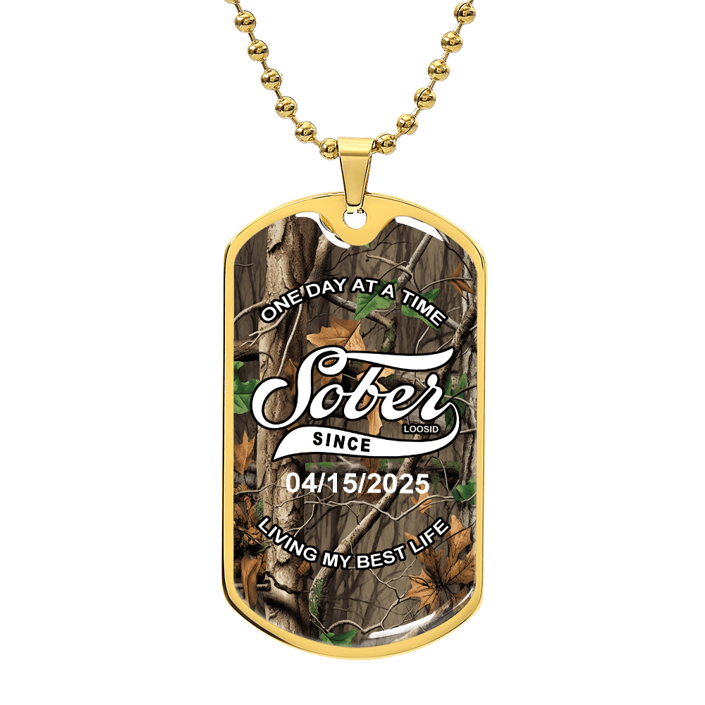 Sobriety Gift | Hunting Camo Dog Tag with Personalized 'Sober Since' Date