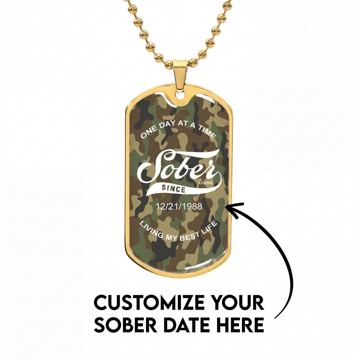 Sobriety Gift | Sober Since Camo Dog Tag Jewelry