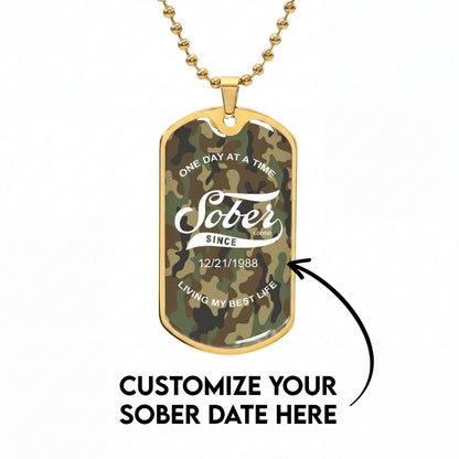 Sobriety Gift | Sober Since Camo Dog Tag Jewelry