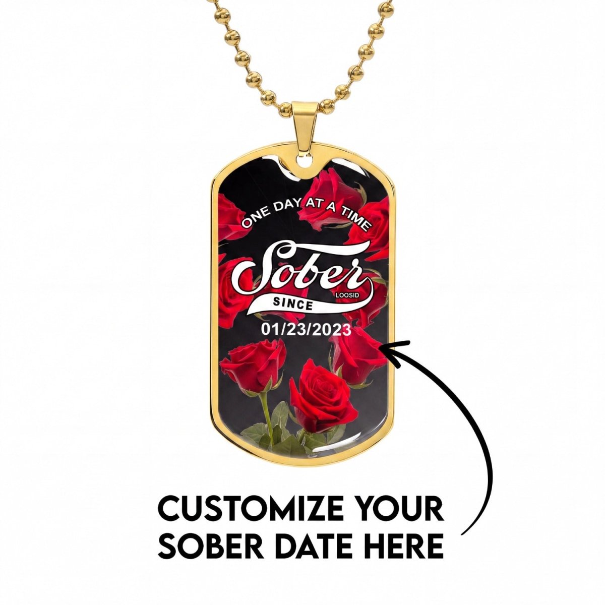 Sober Gift | Rose Sober Since Dog Tag Jewelry