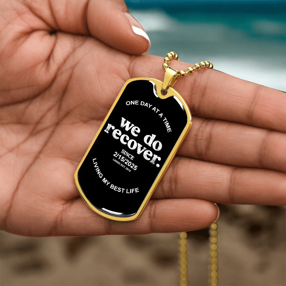 We Do Recover with Personalized 'Sober Since' Date Sober Jewelry back view (view 7)
