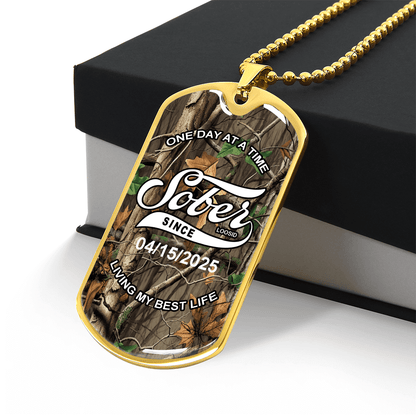 Sobriety Gift | Hunting Camo Dog Tag with Personalized 'Sober Since' Date