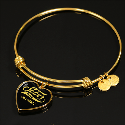 Sobriety Gift | Sober Since  Heart  Bangle w/  Personalized   Sober   Date