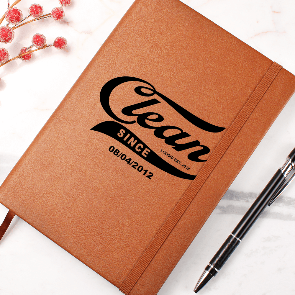 Clean Since Vegan leather Journal w/ Personalized Sobriety Date