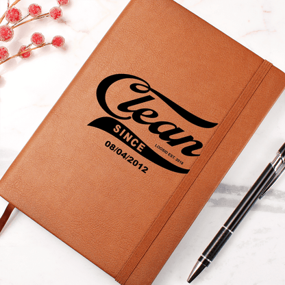 Clean Since Vegan leather Journal w/ Personalized Sobriety Date