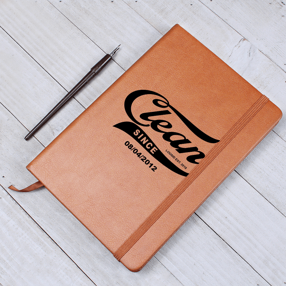 Clean Since Vegan leather Journal w/ Personalized Sobriety Date