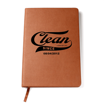 Clean Since Vegan leather Journal w/ Personalized Sobriety Date