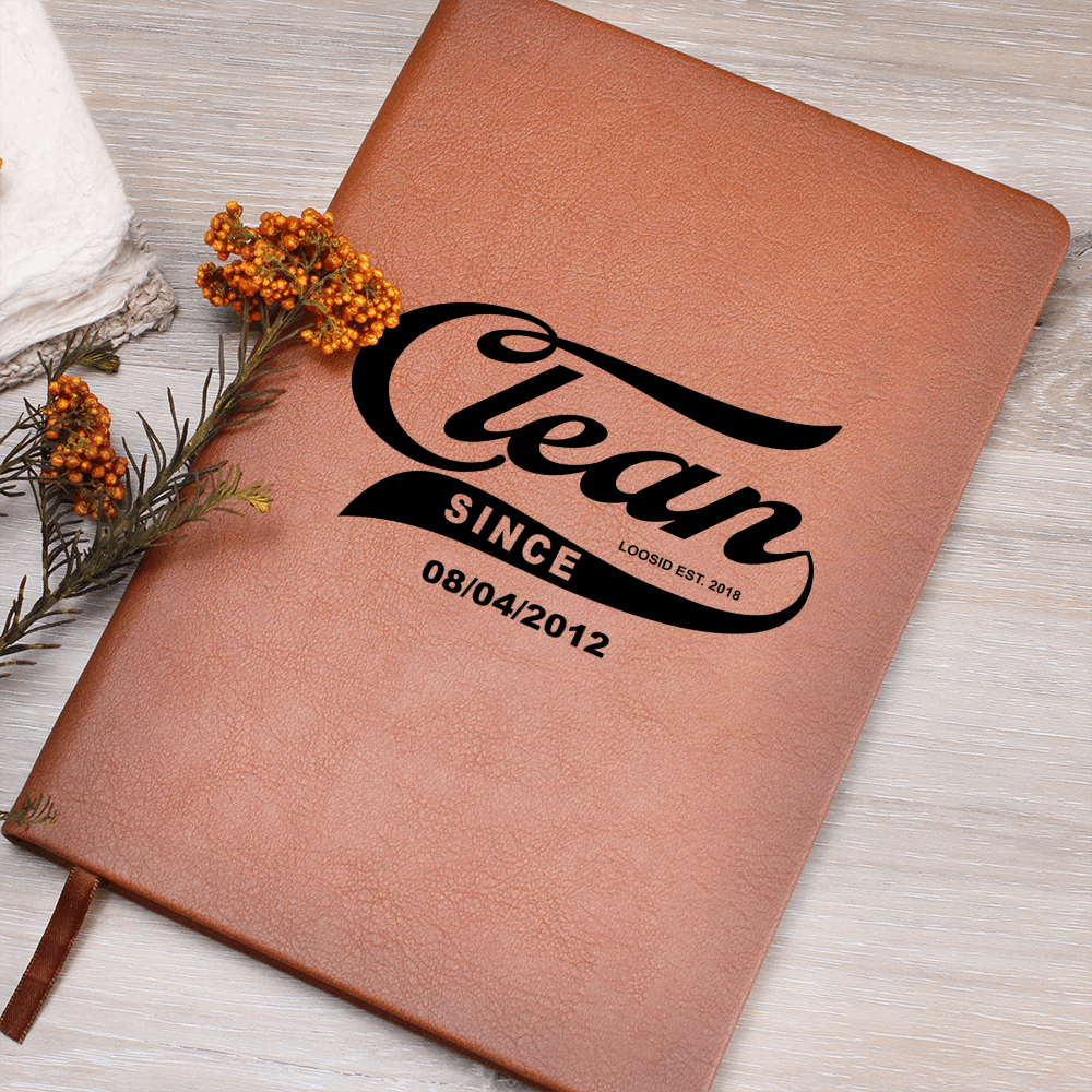 Clean Since Vegan leather Journal w/ Personalized Sobriety Date