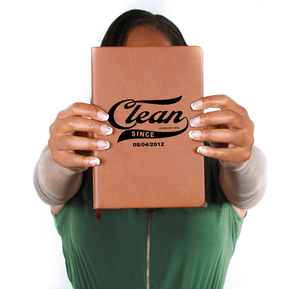 Clean Since Vegan leather Journal w/ Personalized Sobriety Date