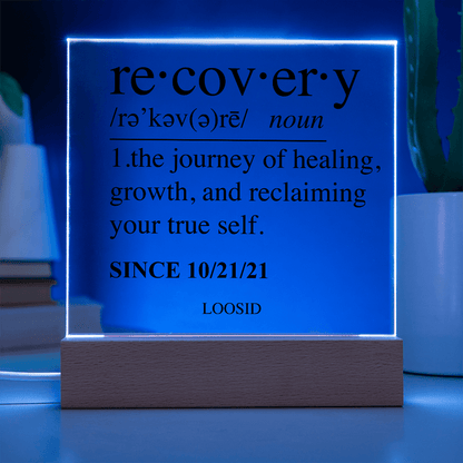 Recovery Acrylic Plaqye w Personalize Sober Date Sobriety Gift side view (view 6)