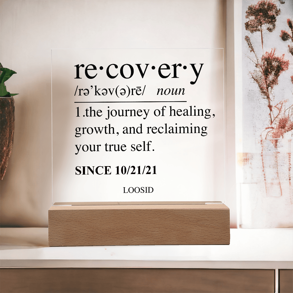 Recovery Acrylic Plaqye w Personalize Sober Date Sobriety Gift packaging detail (view 18)