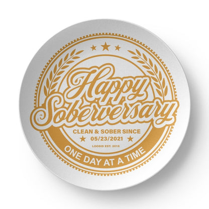 White Happy Soberversary Polymer 10” Plate