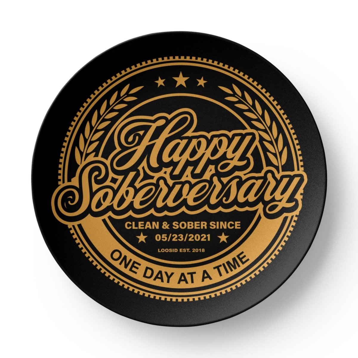 Black Happy Soberversary Polymer 10” Plate
