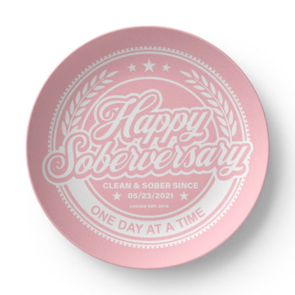 Pink Happy Soberversary Polymer 10” Plate