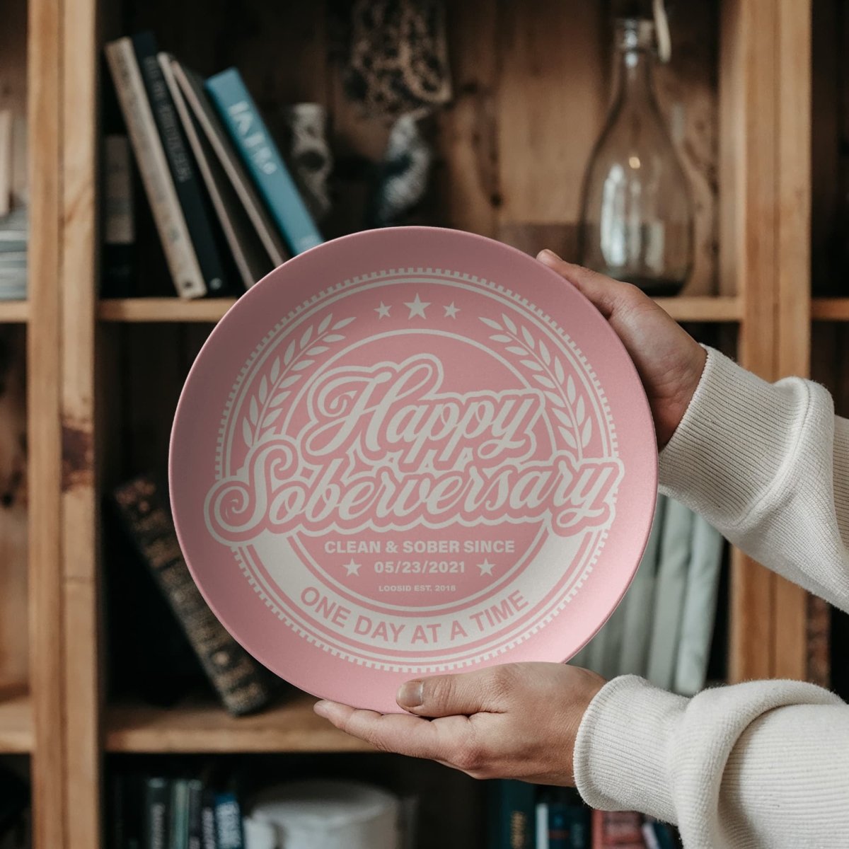 Pink Happy Soberversary Polymer 10” Plate