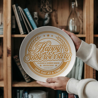 White Happy Soberversary Polymer 10” Plate