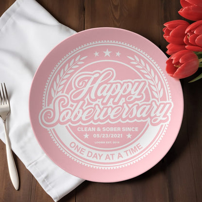 Pink Happy Soberversary Polymer 10” Plate