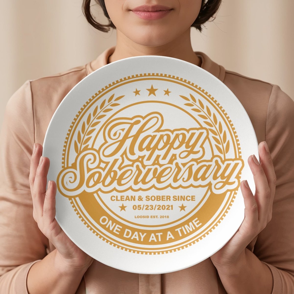 White Happy Soberversary Polymer 10” Plate
