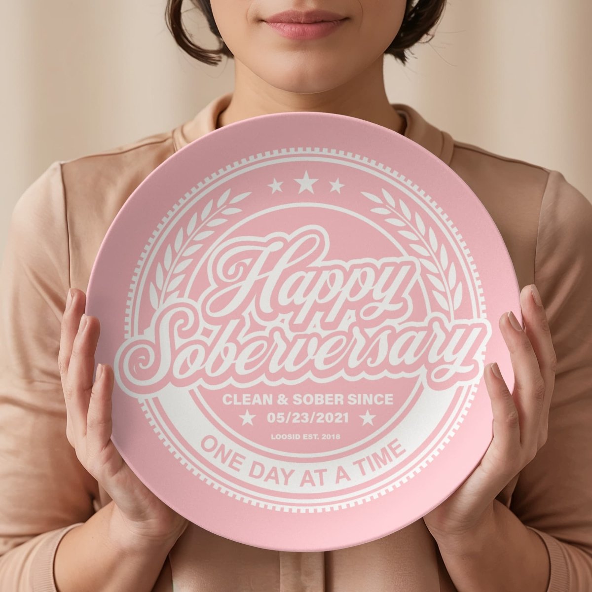 Pink Happy Soberversary Polymer 10” Plate