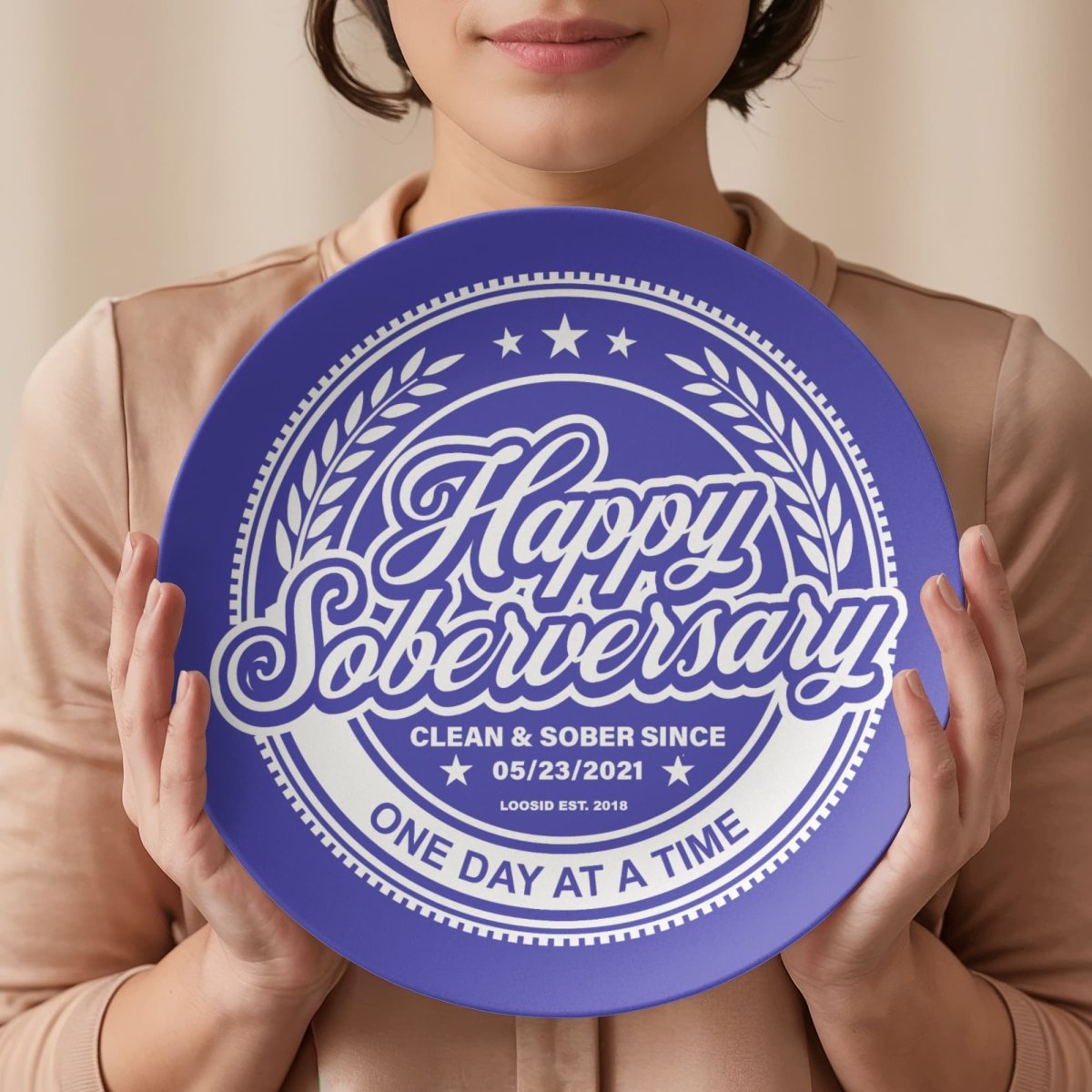 Purple Happy Soberversary Polymer 10” Plate