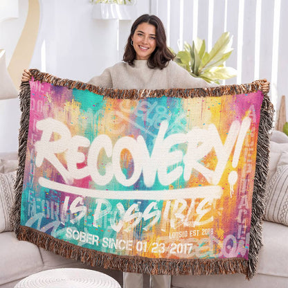 Sobriety Gift | Recovery Is Possible Woven Blanket with Date