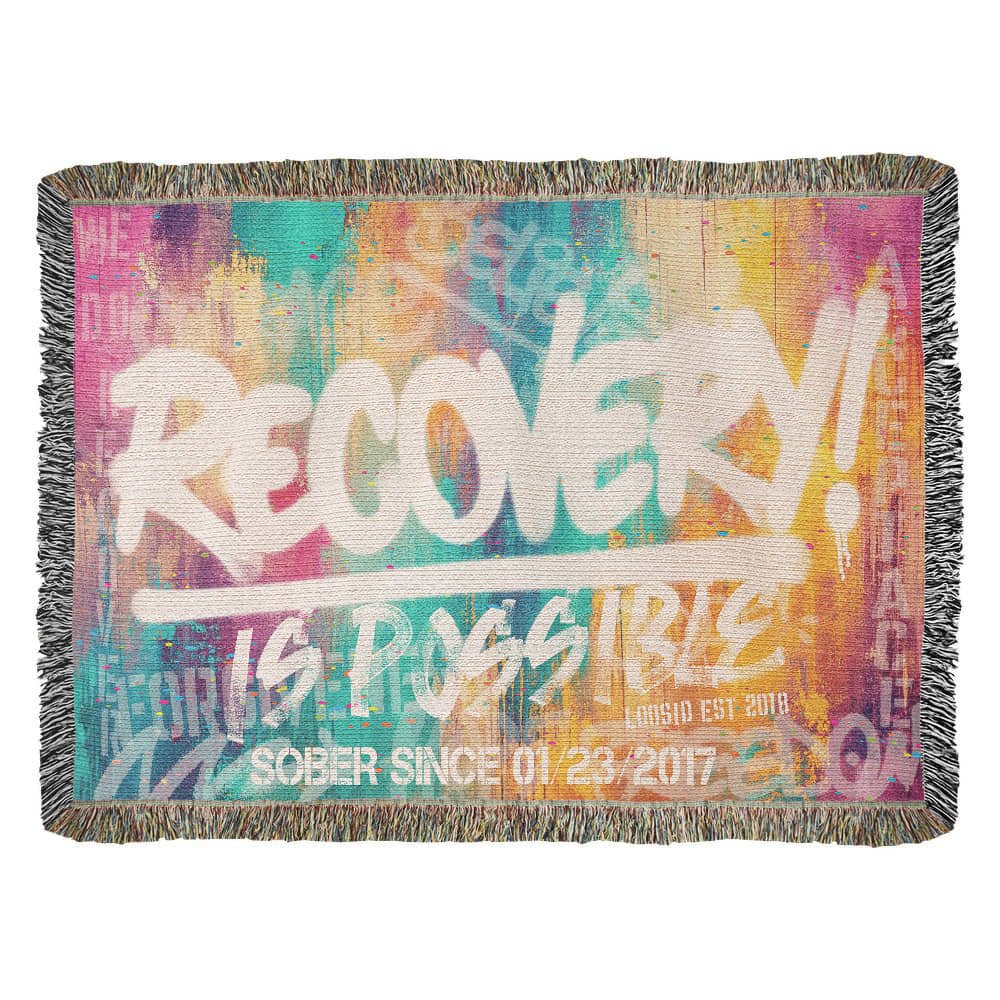 Sobriety Gift | Recovery Is Possible Woven Blanket with Date