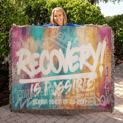 Sobriety Gift | Recovery Is Possible Woven Blanket with Date