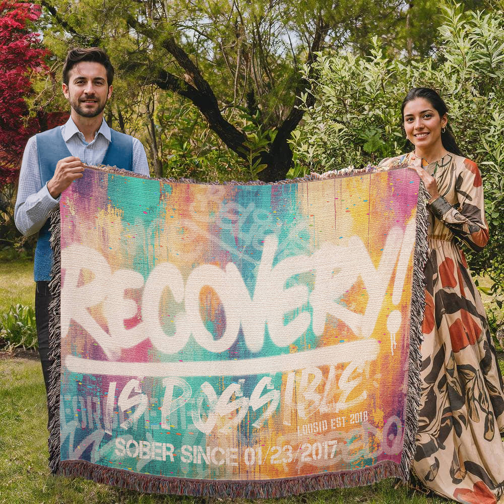 Sobriety Gift | Recovery Is Possible Woven Blanket with Date