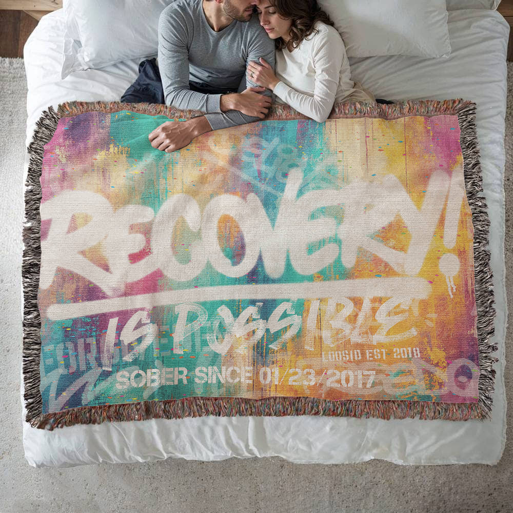 Sobriety Gift | Recovery Is Possible Woven Blanket with Date