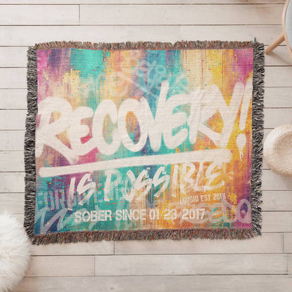 Sobriety Gift | Recovery Is Possible Woven Blanket with Date