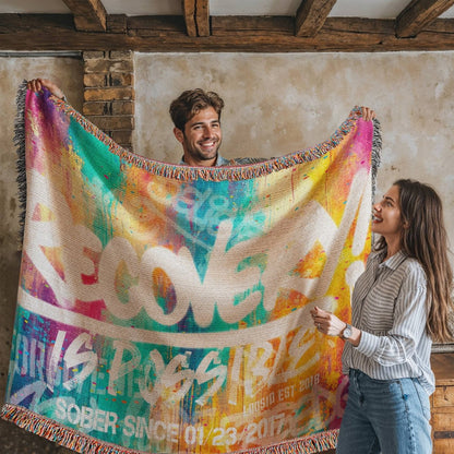 Sobriety Gift | Recovery Is Possible Woven Blanket with Date