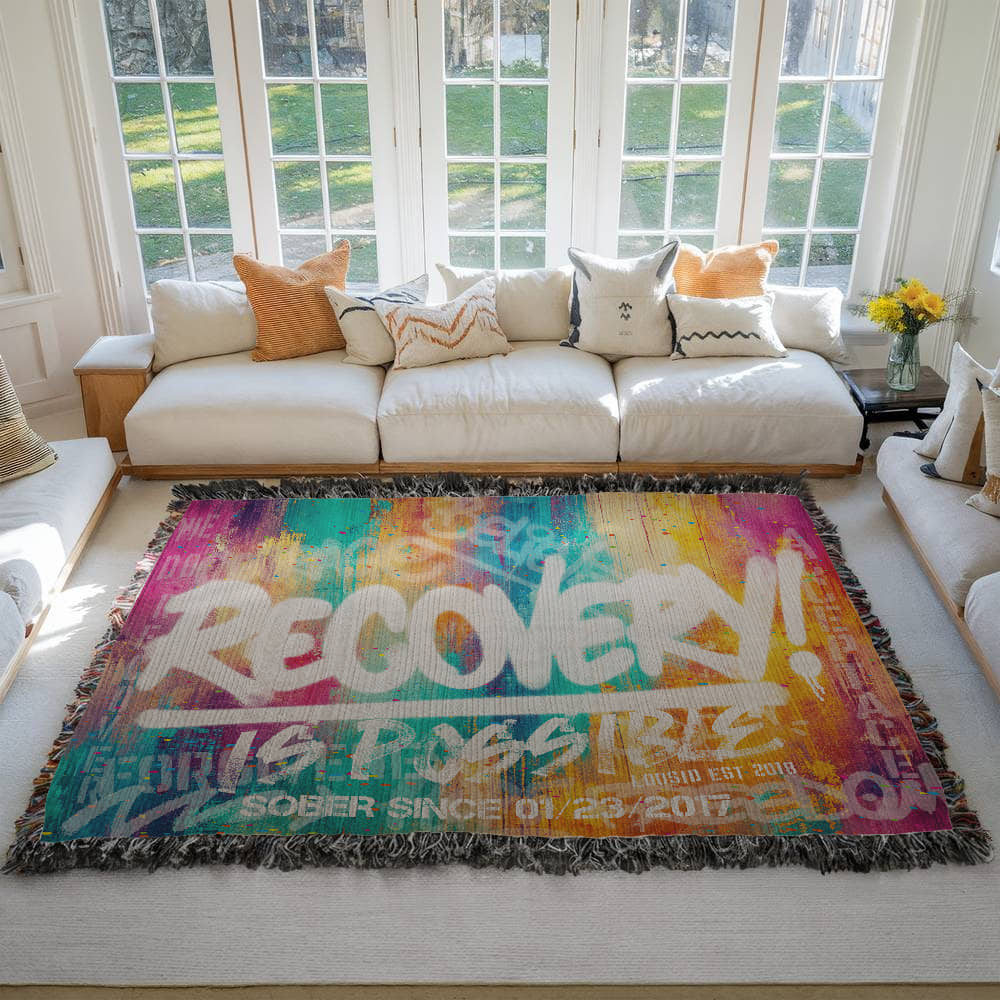 Sobriety Gift | Recovery Is Possible Woven Blanket with Date