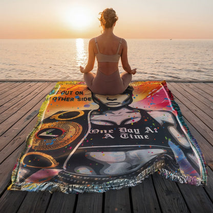 Sober Champ Woman Printed Woven Recovery Blanket lifestyle view (view 5)